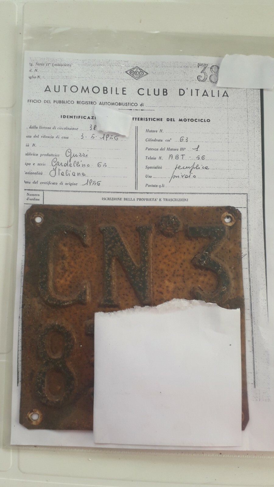 Moto Guzzi Cardellino 65 Collectible 1956 Historic License Plate – Radiated –