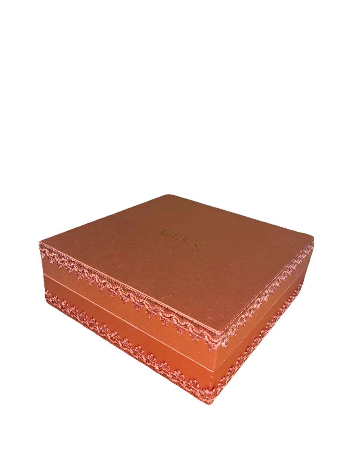 Gucci Gift Box Satin Dusty Rose Green Quilted Lining 10x10x3.5″ NEW