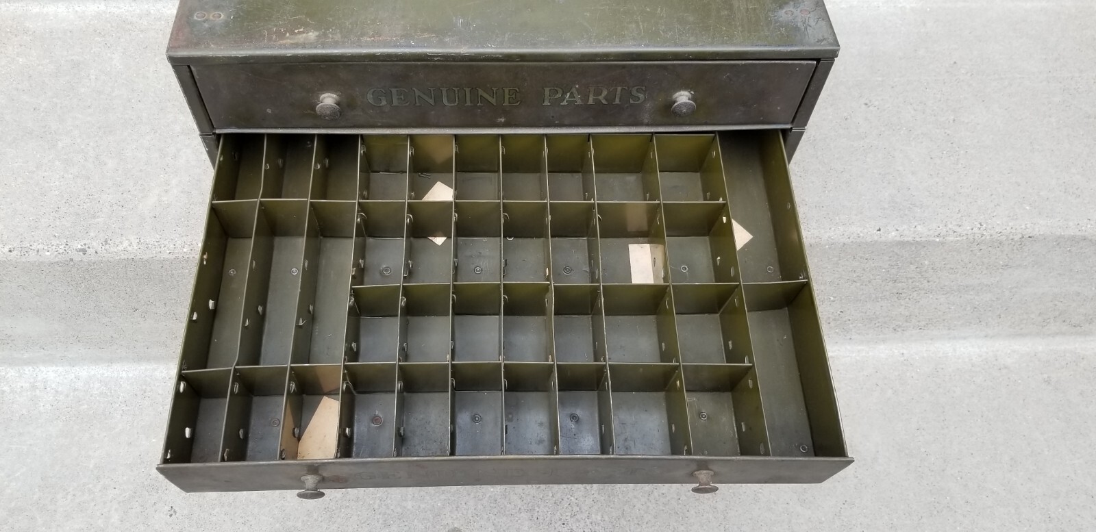 Vintage Carter Carburetor Genuine Parts Bin Cabinet Automobile Front & Back ADV!
