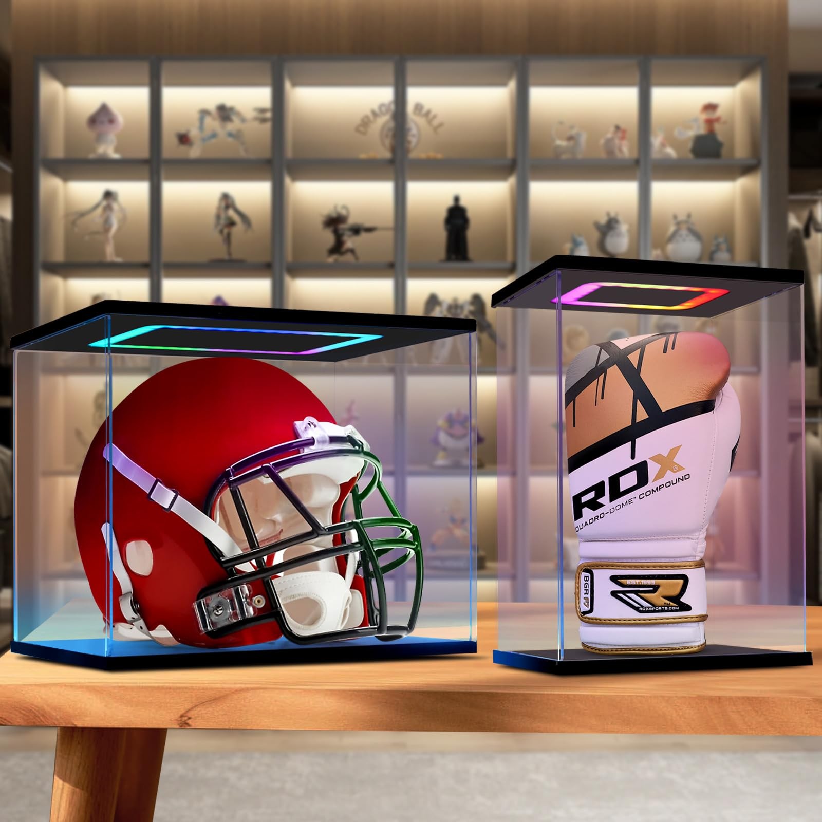 AZEYN Football Helmet Display Case with Light, Multiple 15*11*12 in, Black