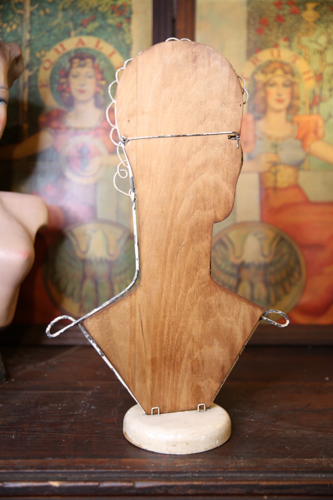 Vintage Art Deco Countertop Jewelry Hat Wig Display Wire Stand Mannequin Head
