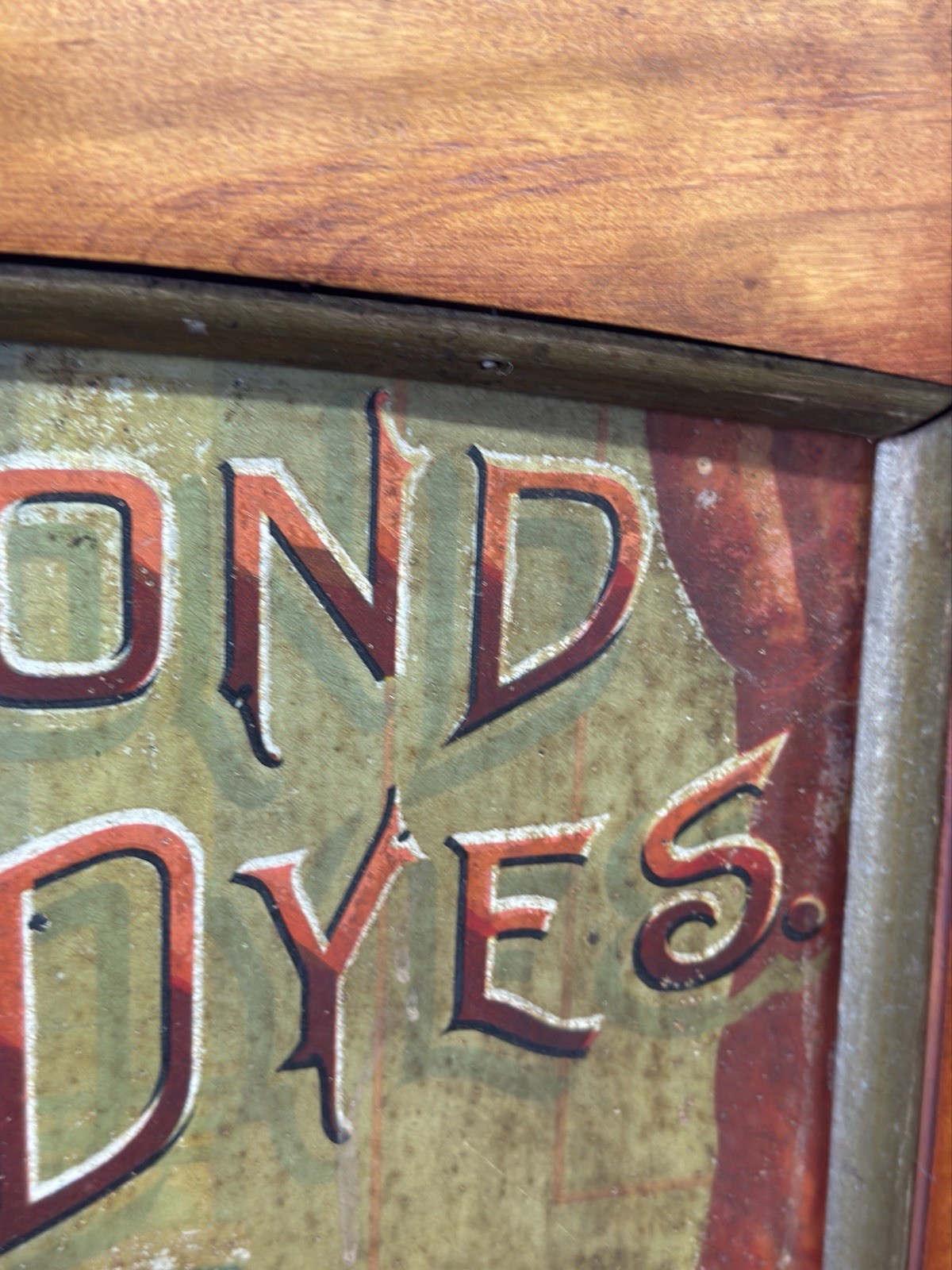 Diamond Dyes Display Cabinet – Antique Tin Litho country Store rare jester