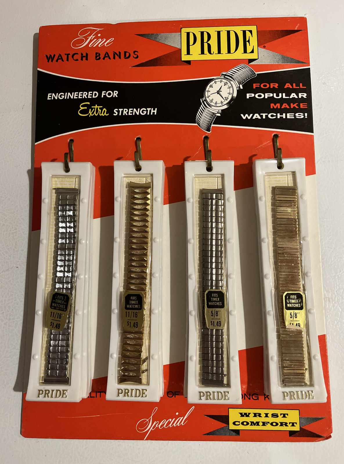 Vintage 1960s Pride Watch Band Counter Display NOS (12) Watch Bands Hong Kong
