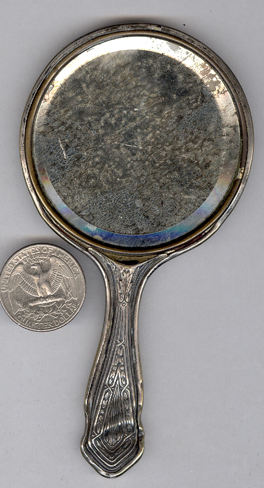 SM PURSE HAND MIRROR, ADV “INTERIOR LUMBER” TRANSITIONAL DATE, NOUVEAU & DECO