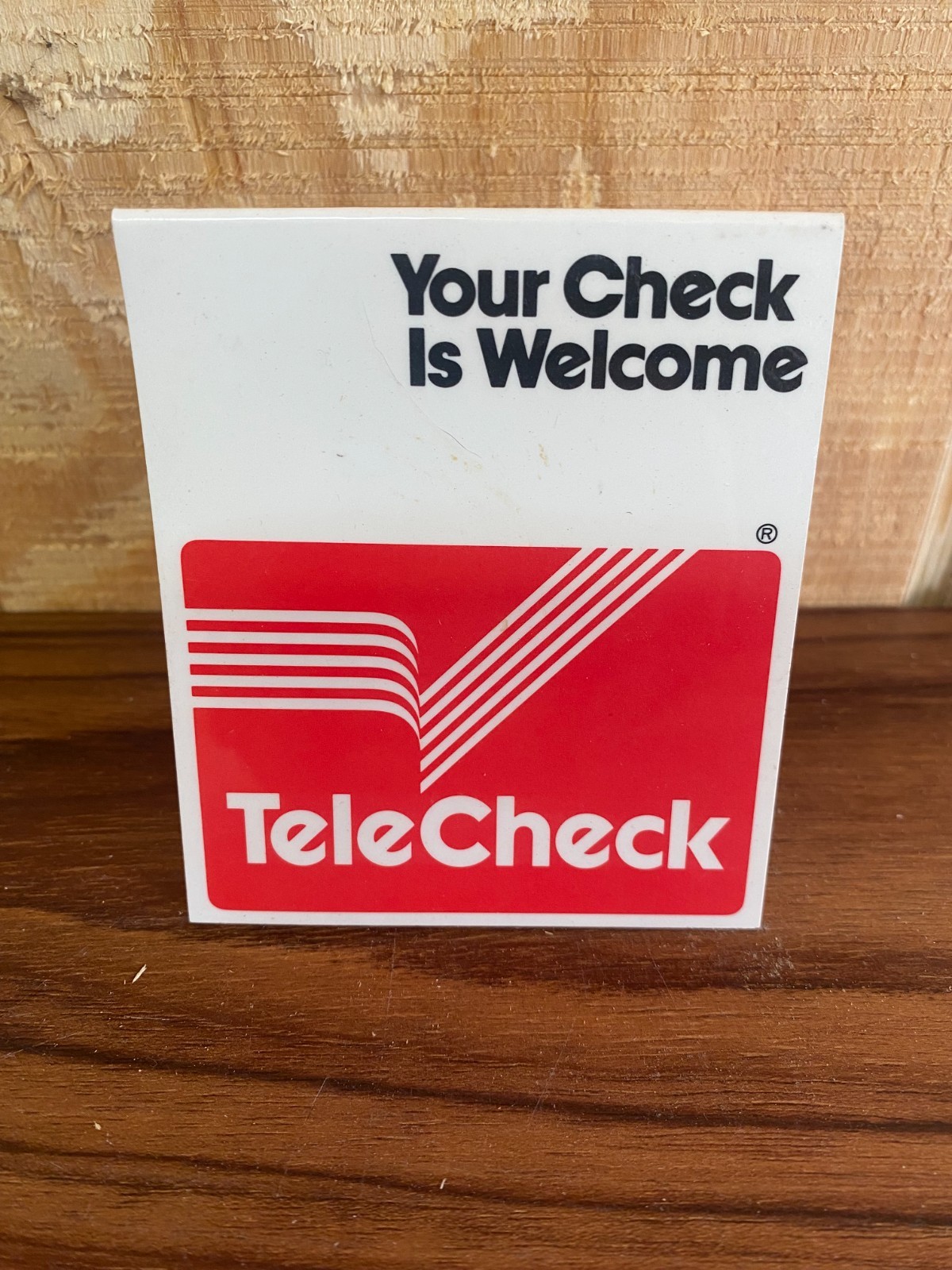 TeleCheck Merchant Services Table Tent Plastic Counter Checkout Sign Movie Prop