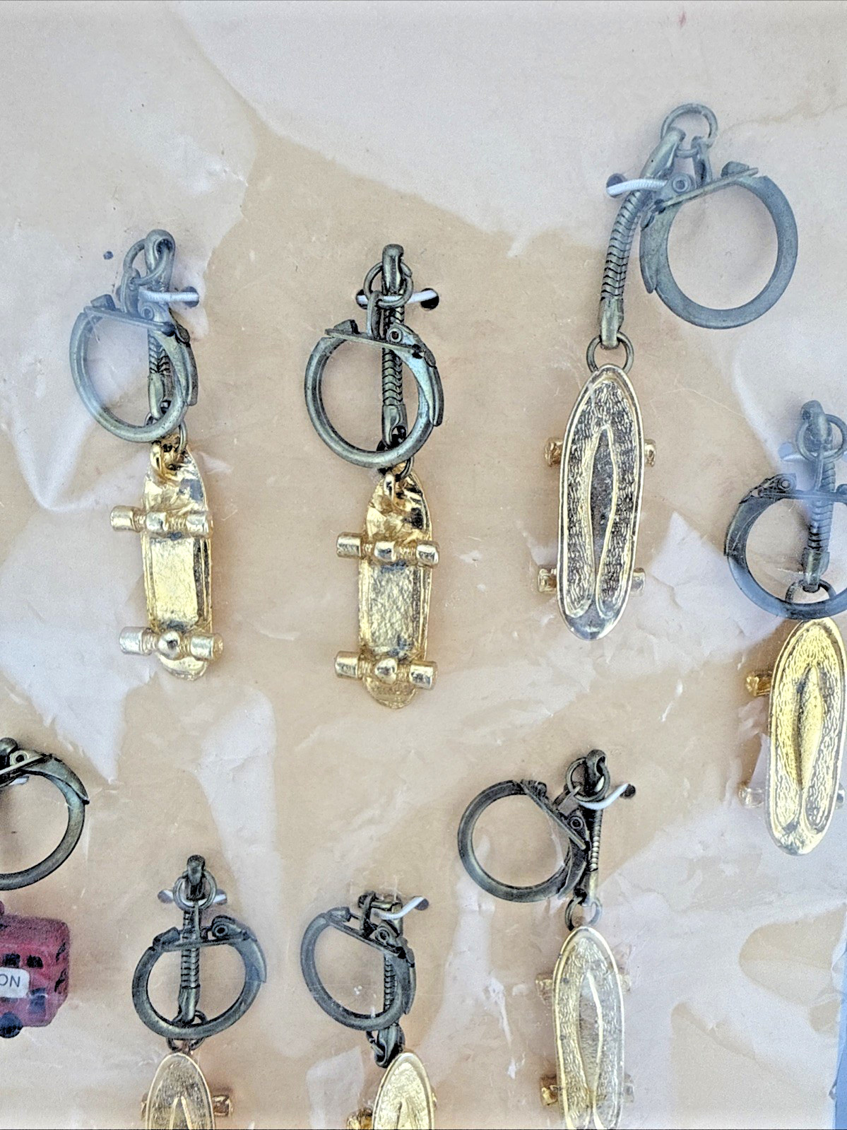 Souvenir Key Rings Red London Bus Gold Skateboard Original Store Display 9 Items