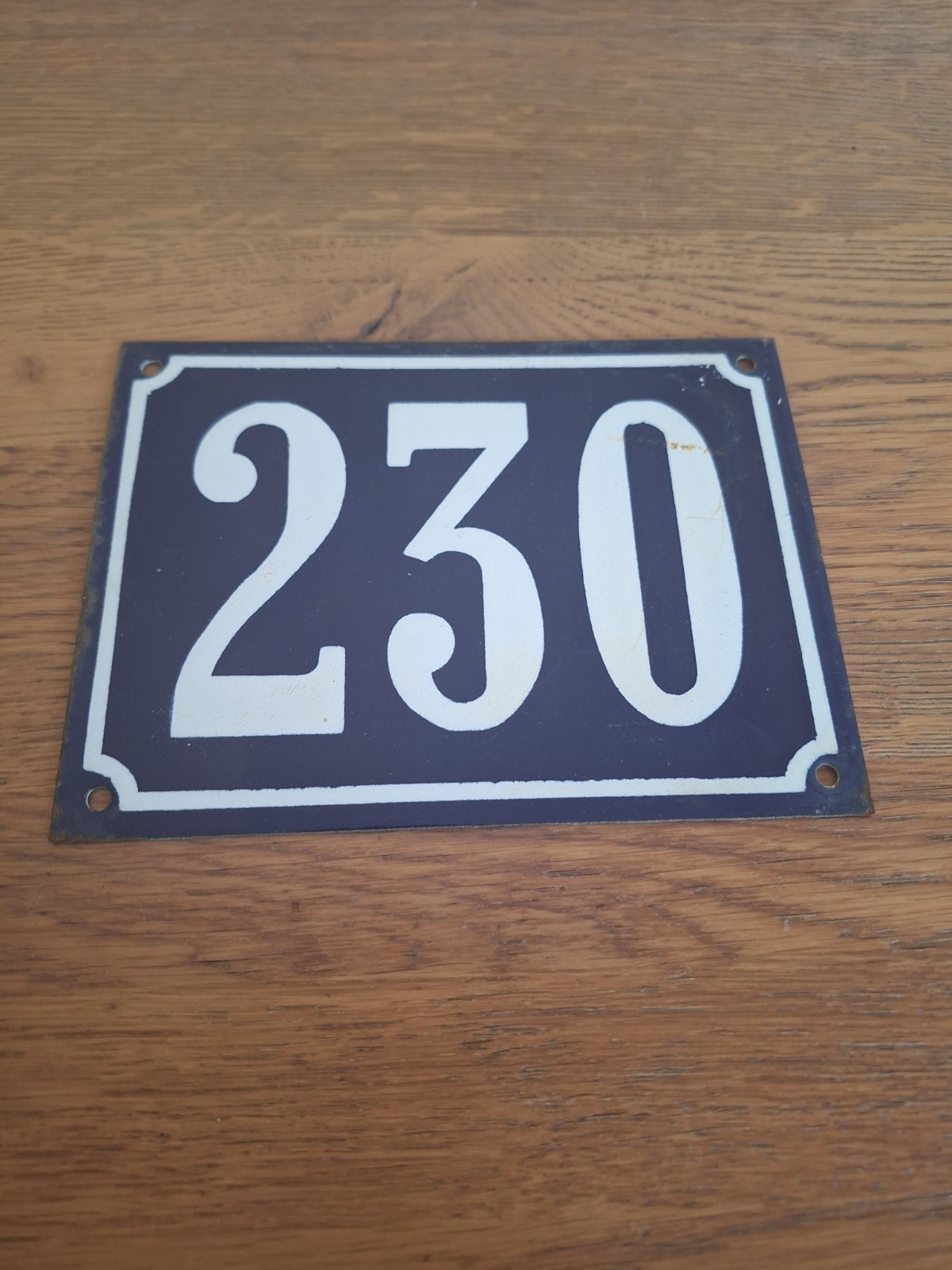 Large Antique Enameled Plaque Street Number 230 20X15cm Navy Blue Enamel