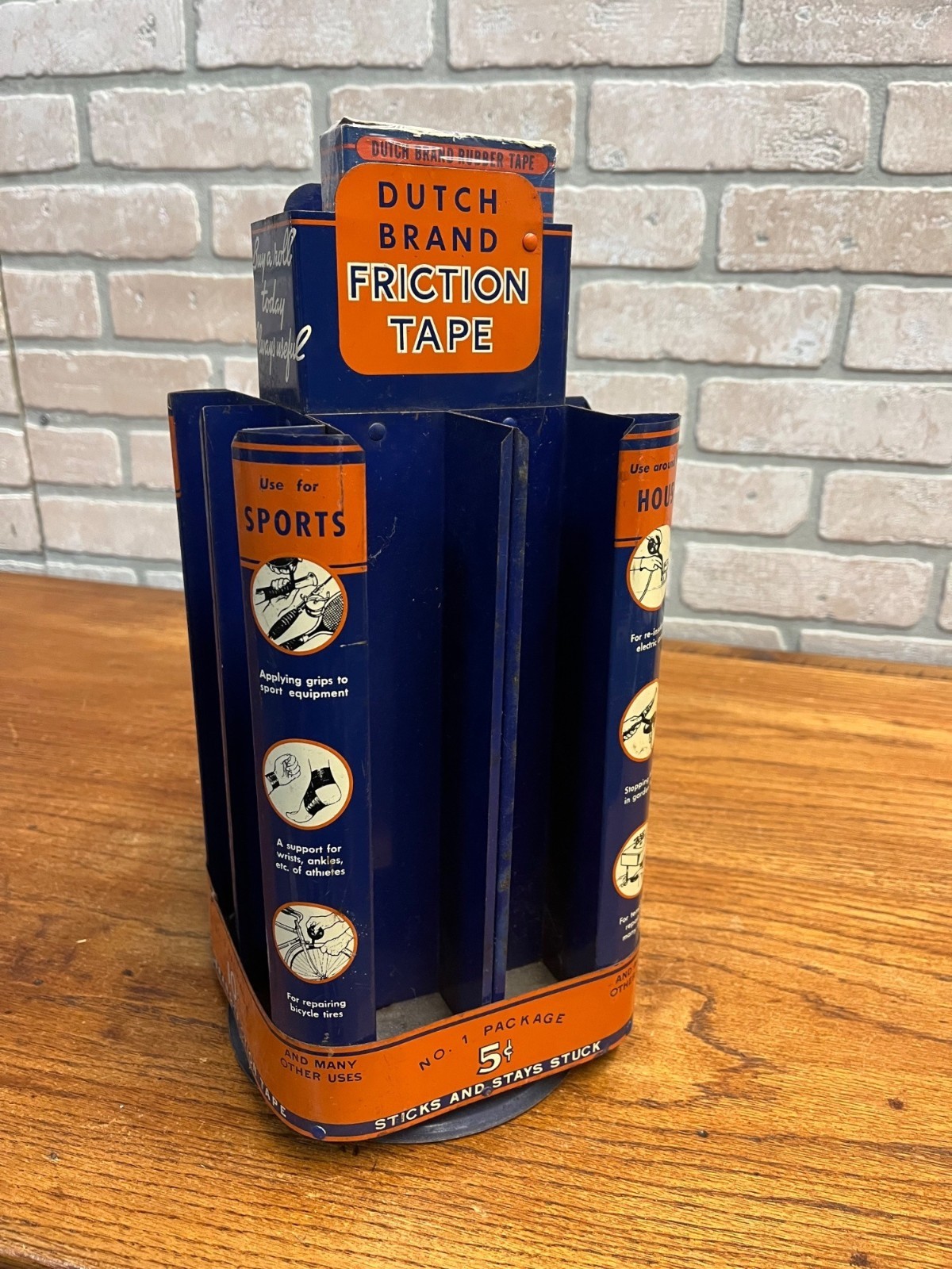 Vintage Dutch Brand Friction Tape Store Display Rotating Rack Sign Advertising