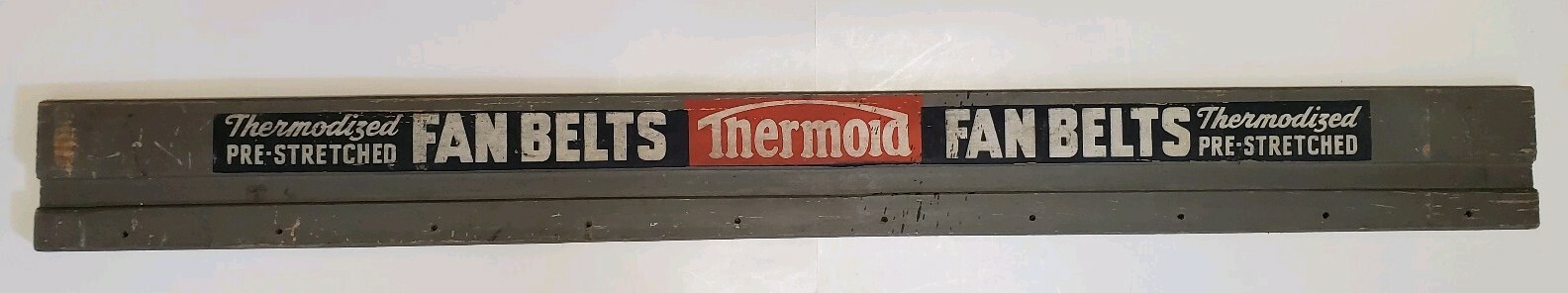 VINTAGE 40s GAS OIL AUTO THERMOID FAN BELT WOODEN ADVERTISING SIGN