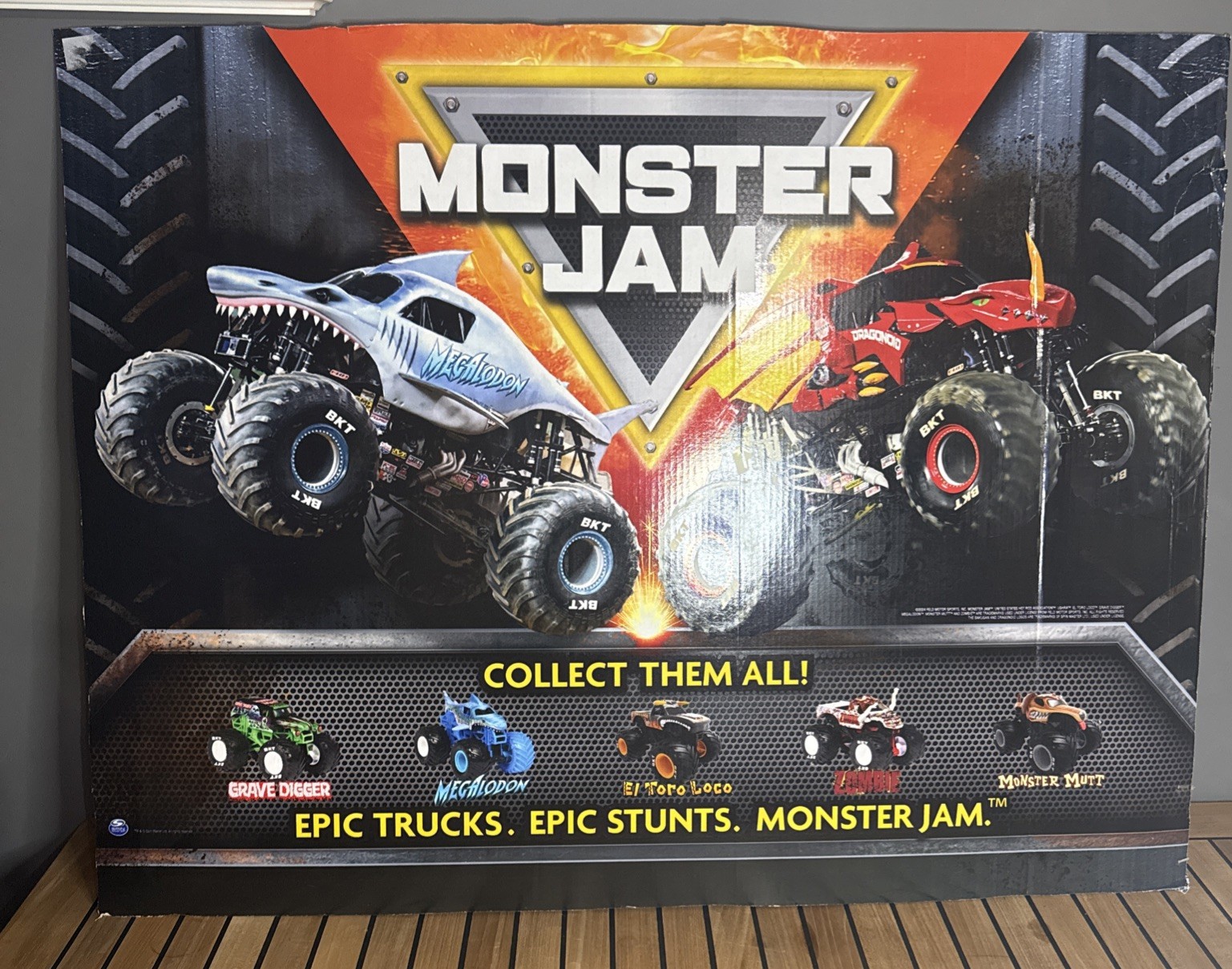 Monster Jam Store XL Display BIN section Megalodon Dragonoid Cardboard 48×36