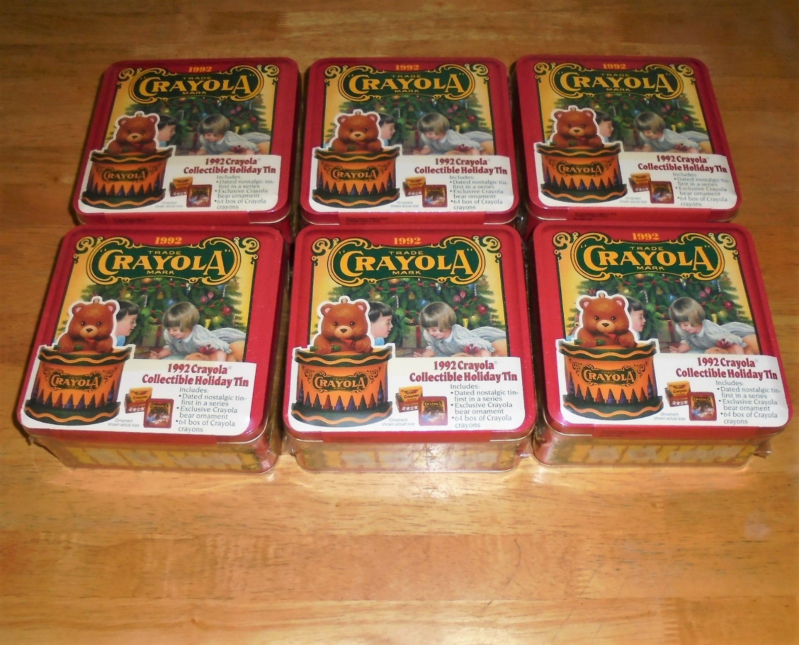 Crayola Collectible Holiday Tin Ornament Bear 64 Crayons Box Store Display 1992