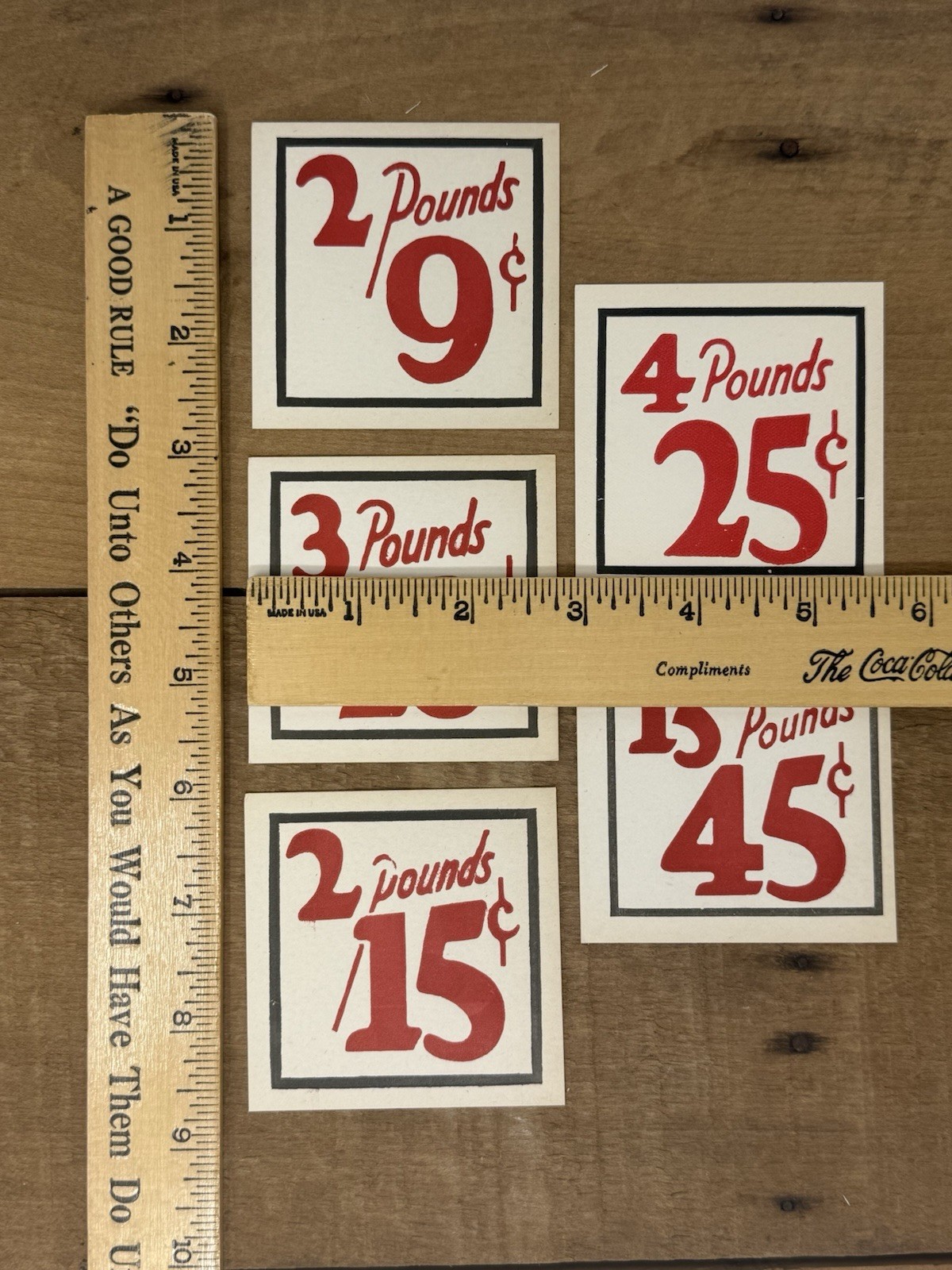 5 Vintage NOS Country General Store Display Price Tag 2.75″ X 2.75″ Red & Black