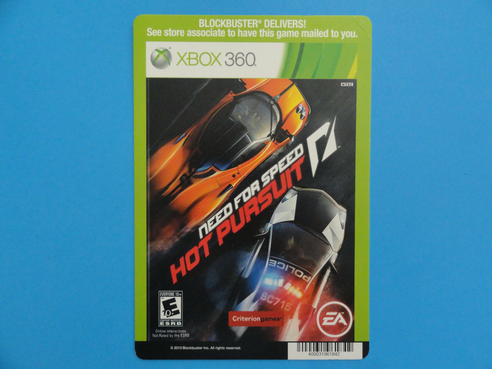 XBOX 360 NEED FOR SPEED HOT PURSUIT BLOCKBUSTER VIDEO SHELF DISPLAY BACKER CARD