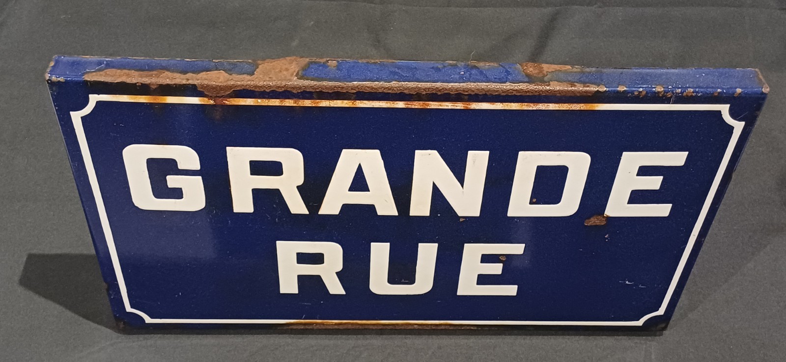 Antique Thick Enameled Street Sign Grande Rue