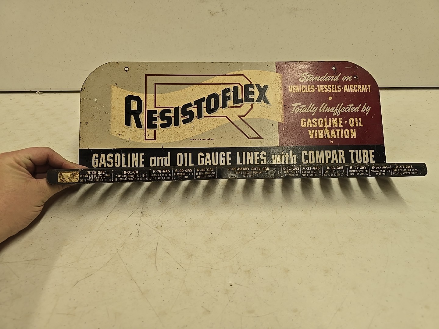 Vintage Resistoflex Gasoline Oil Lines Advertising Store Display Rack Sign