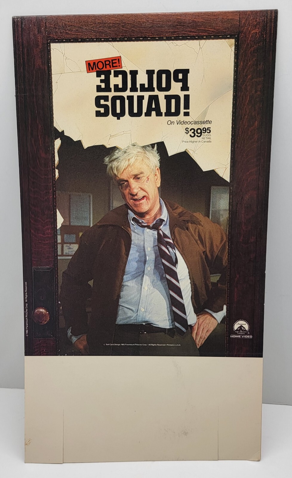 1985 POLICE SQUAD 🚔 VIDEO STORE DISPLAY DOUBLE SIDED W/ WORKING STIFF VOLUME 1