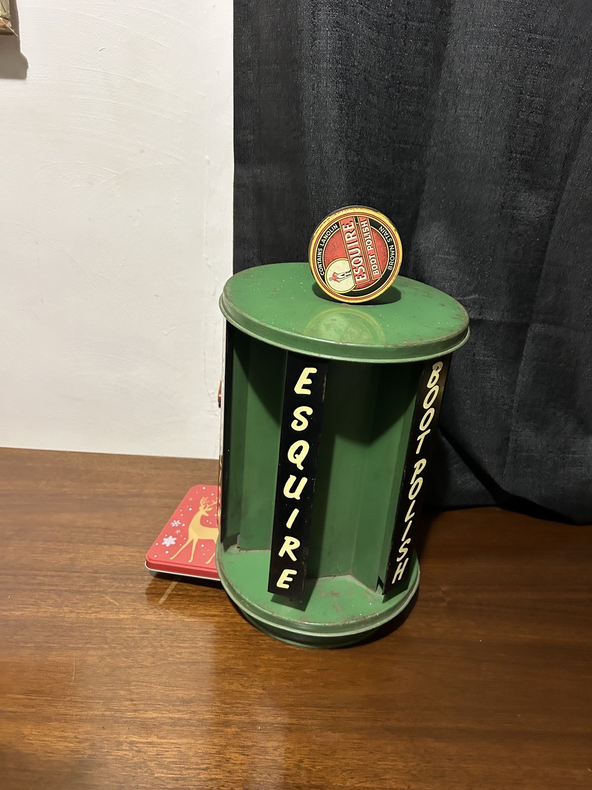 Esquire Boot Shoe Polish Antique Early Store Metal Rotating Display Rare