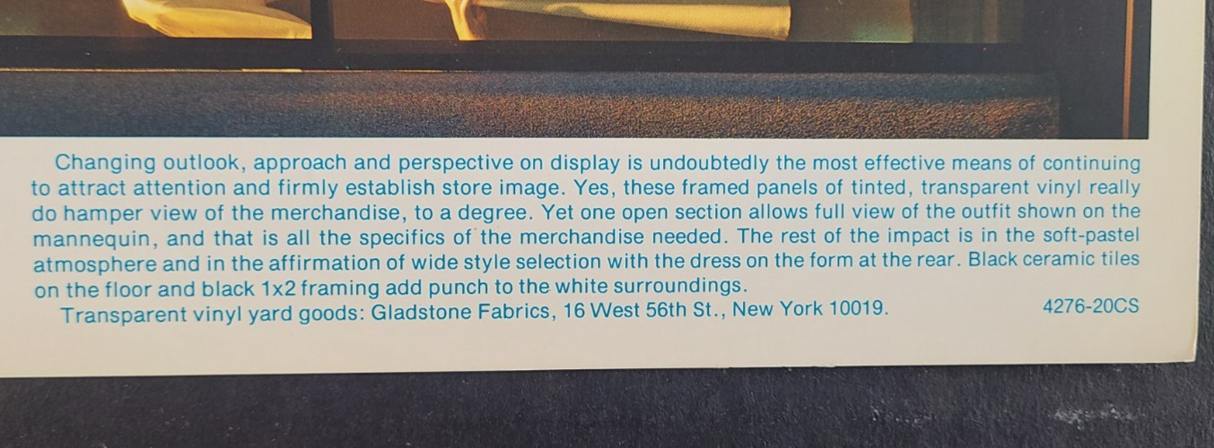 1970s BONWIT TELLER, NY WINDOW DISPLAY PHOTO PRINT FRAMED IN TRANSPARENT VINYL