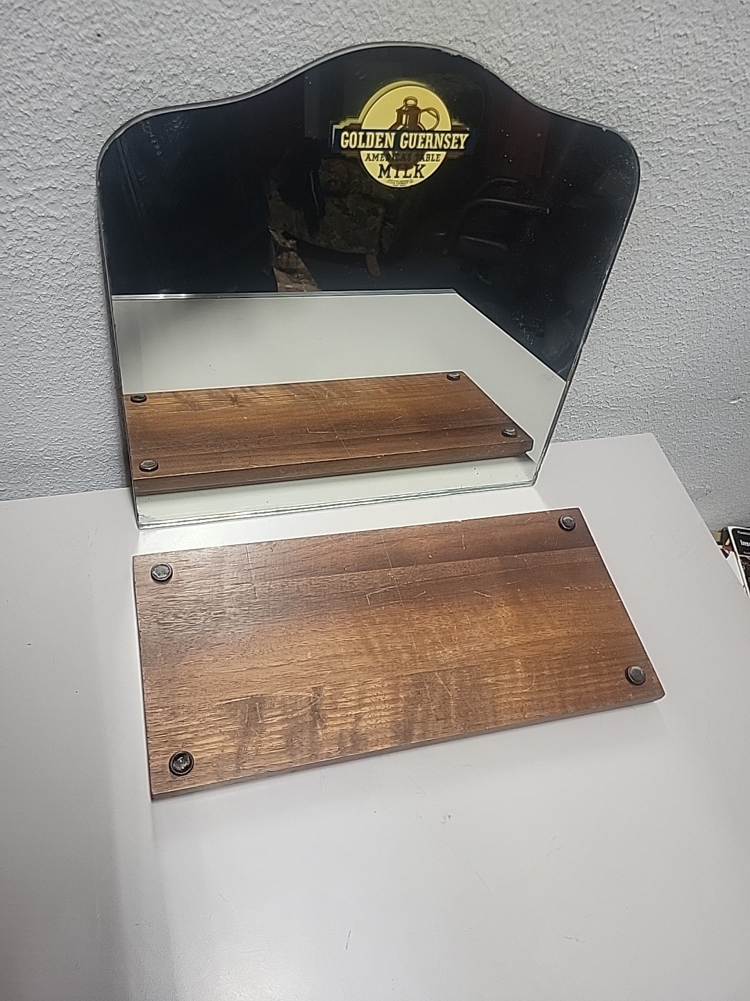 Vtg GOLDEN GURNSEY American Table MILK MCM Advertising Mirror Display Stand