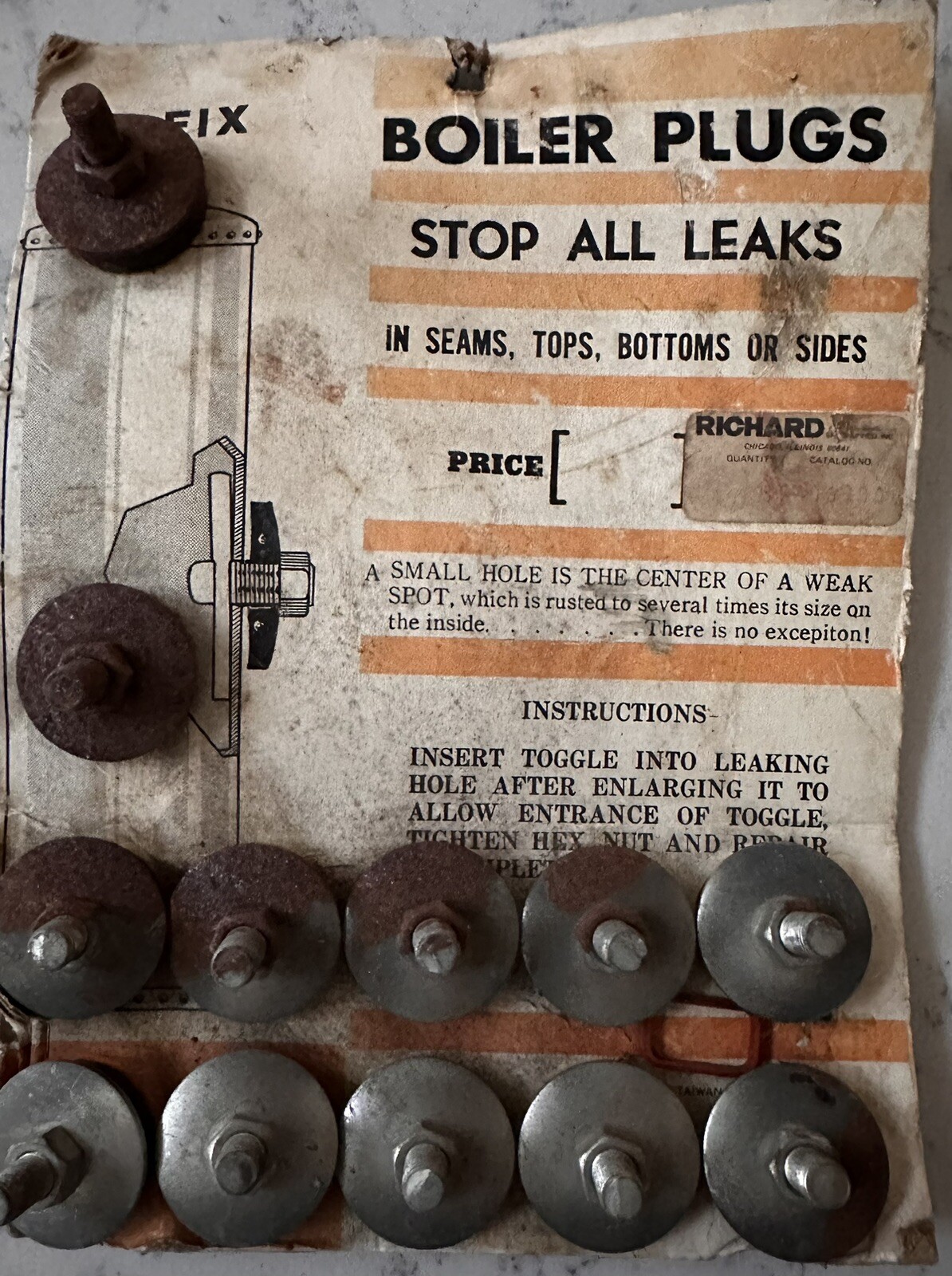 Boiler Plug Store Display / VTG 1950’s-60’S / Lot Of 12 On Card Stock M13
