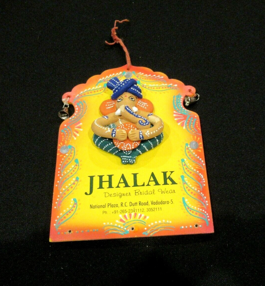 Jhalak wooden advertising plaque, Ganesh, designer bridal wear, Vadodara India