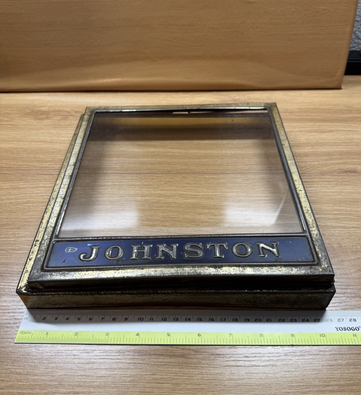 Antique Vtg Johnston Cookies Store Display Case Glass Advertising Box Cover