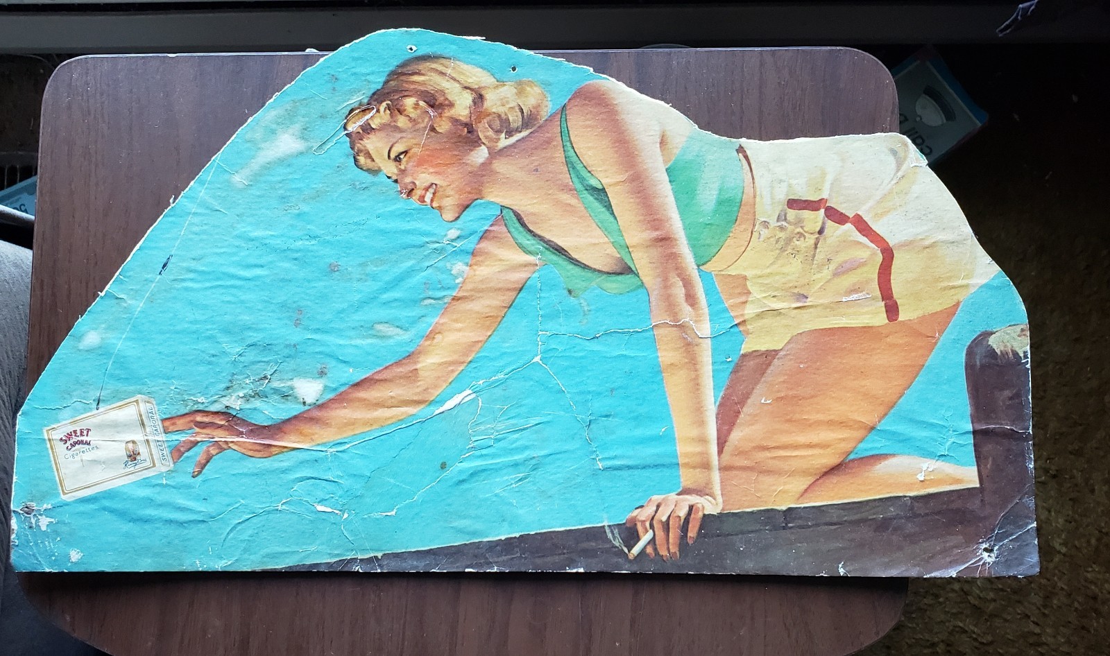 Sweet Caporal Cigarette Pin up Girl Cardboard Display Topper Advertisement READ