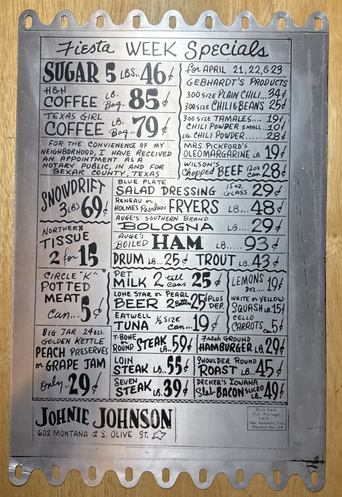 CLEARANCE 4 Vintage 1955/56 Grocery Store Printing Plates for Circulars