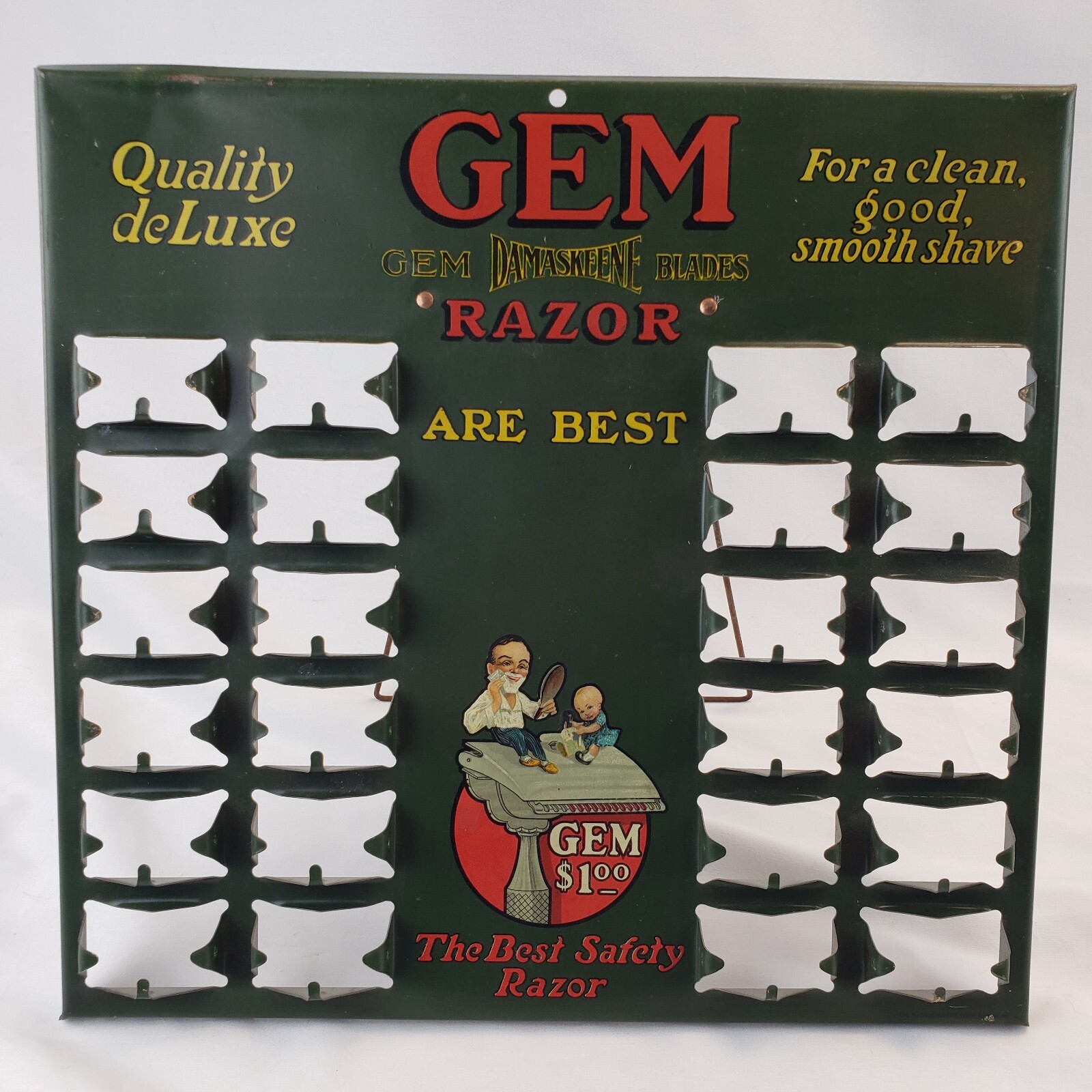 RARE Antique GEM Damaskeene Razor Blade Tin Advertising Store Sign Barber Shop