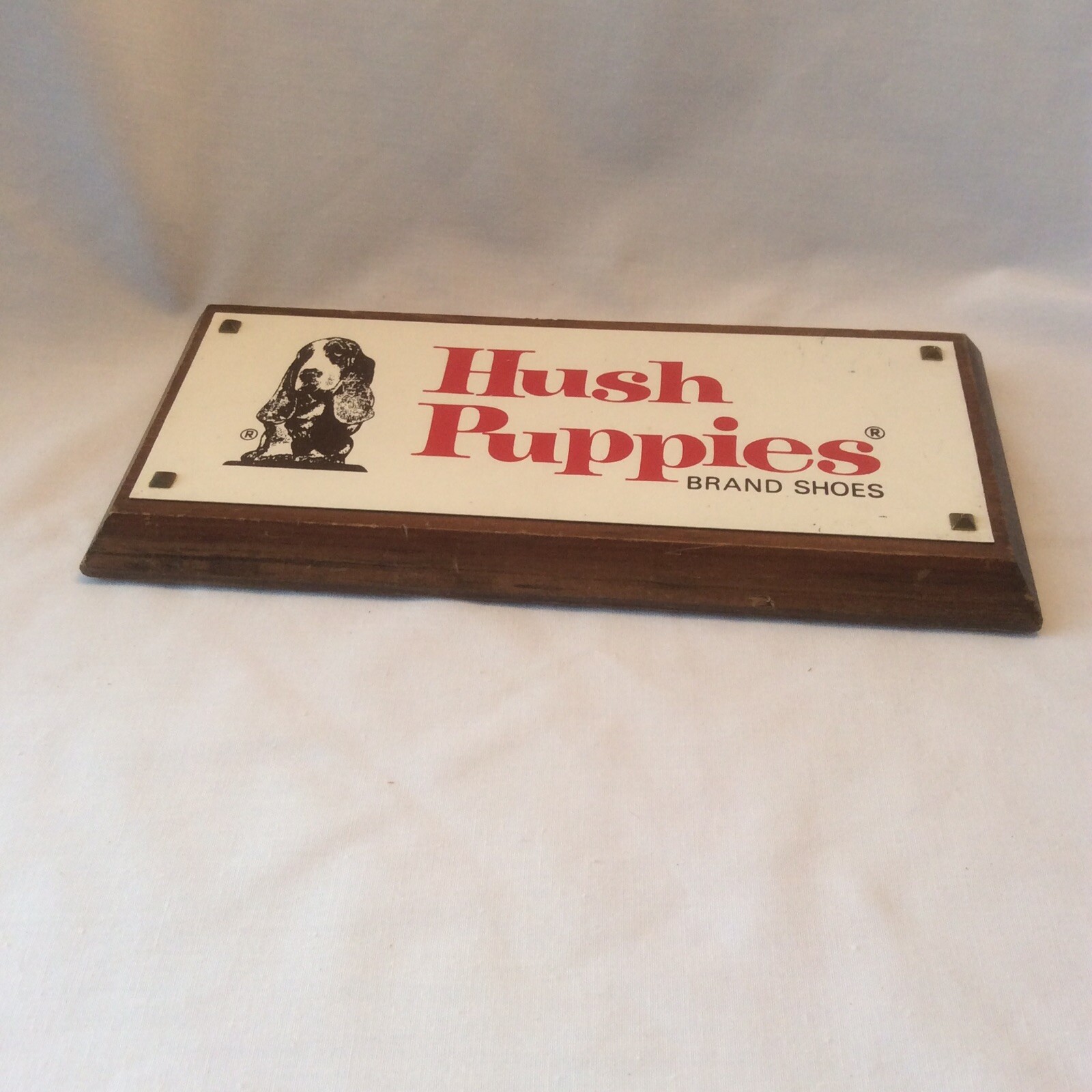 Hush Puppies Shoes Sign Vintage Metal Wood Counter Desk Stand Basset Hound Dog