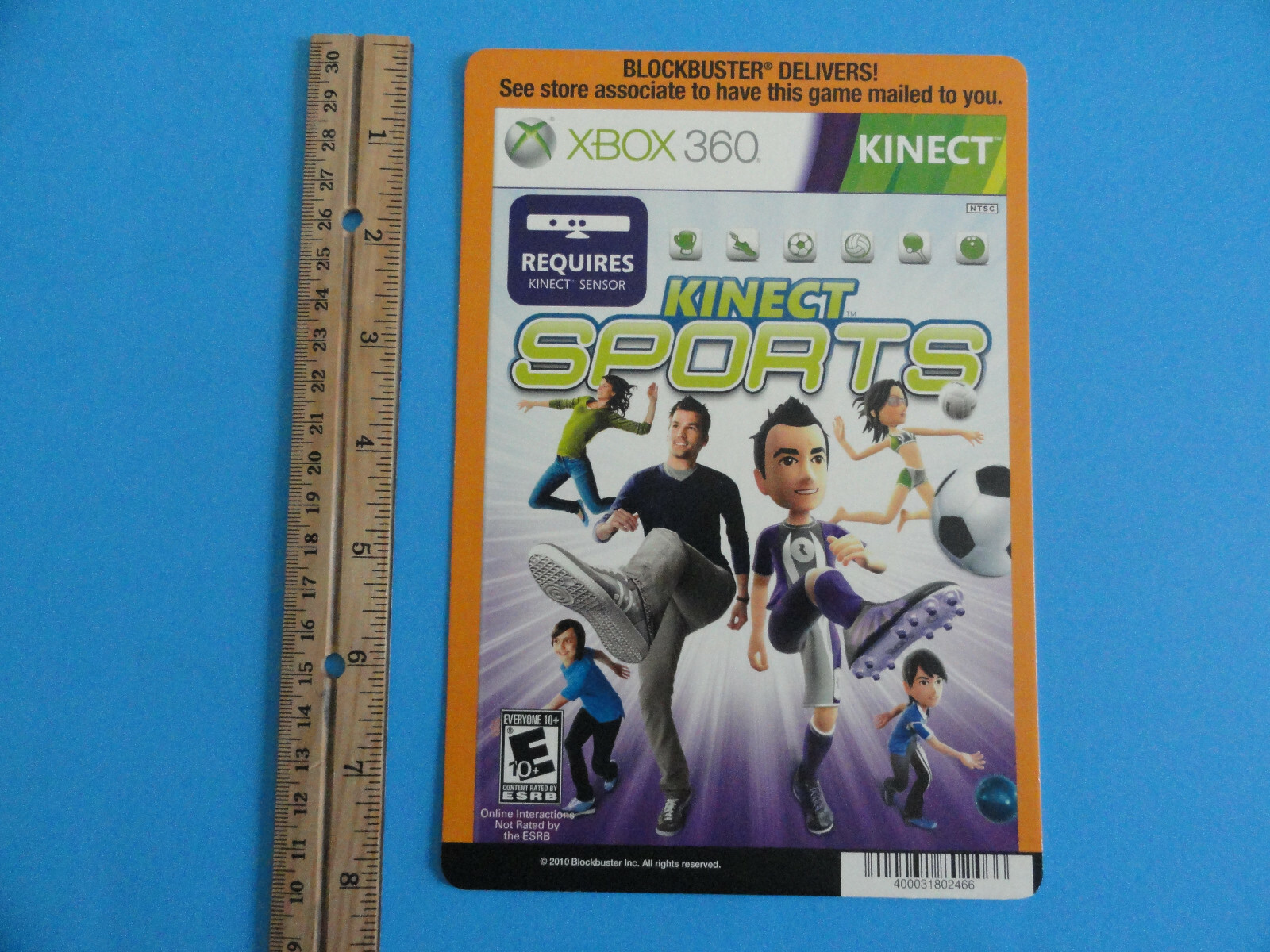 XBOX 360 KINECT SPORTS BLOCKBUSTER VIDEO BACKER CARD 5″X8″ – NO GAME