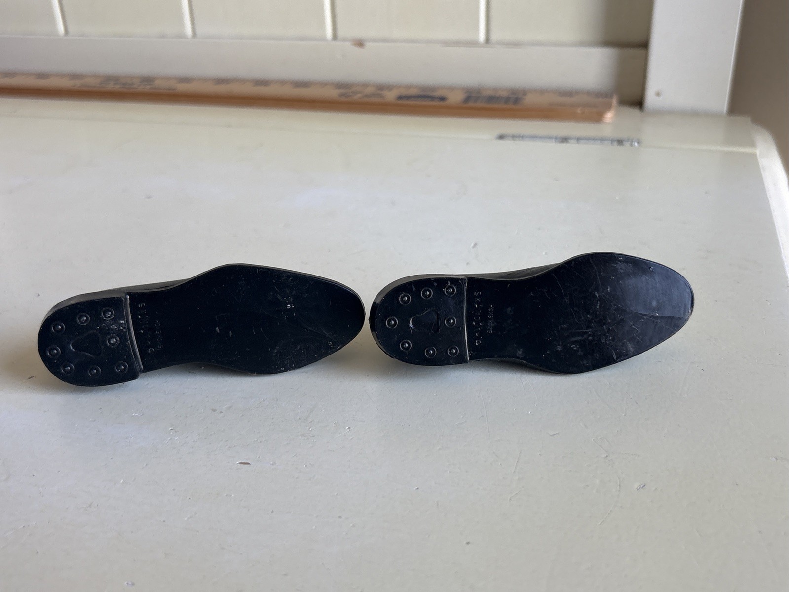 Vintage Celluloid Tuxedo Shoes Black White Pair Store Display Hard Plastic Cake