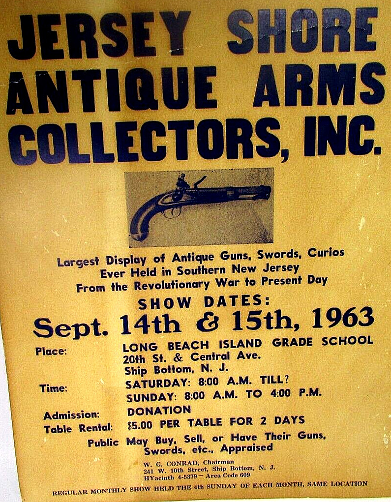 1963 Jersey Shore Antique Arms Collectors Store Display Advertising Poster guns