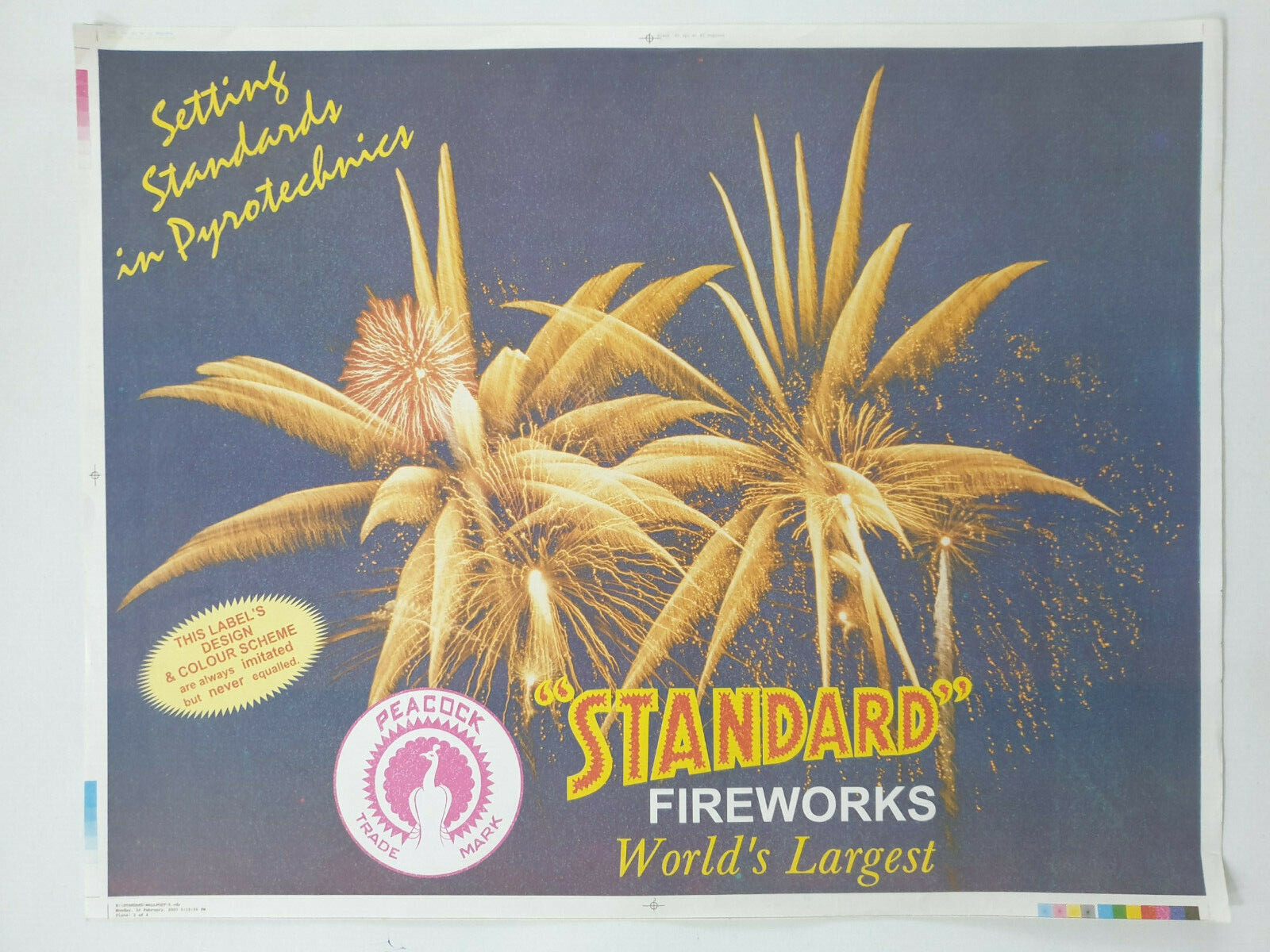 India Vintage STANDARD FIREWORKS Sparklers Poster 23in x 18in