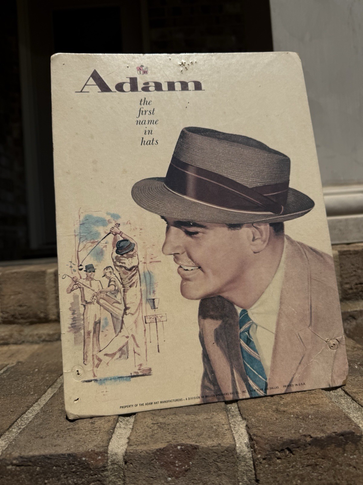 Vintage Adams Hats Advertising Easelback Clothing Advertising Sign General Store
