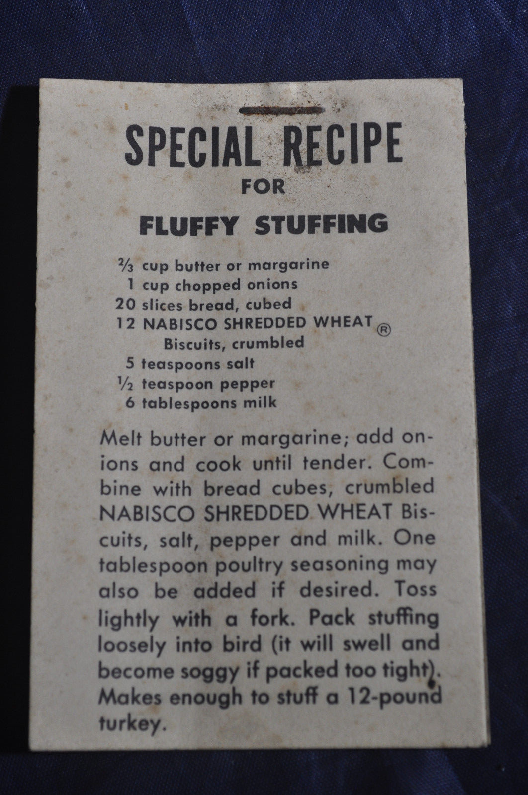 Pad of Special Recipes for Fluffy Stuffing with NABISCO Shredded Wheat