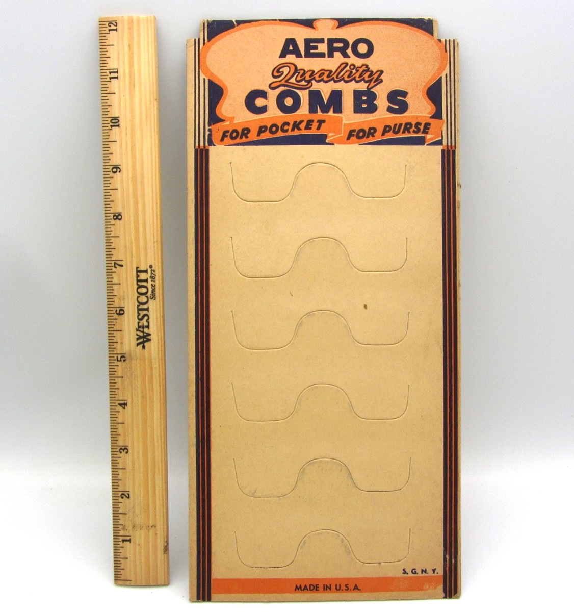 Vintage Aero Quality Combs Store CardBoard Display “For Pocket For Purse”