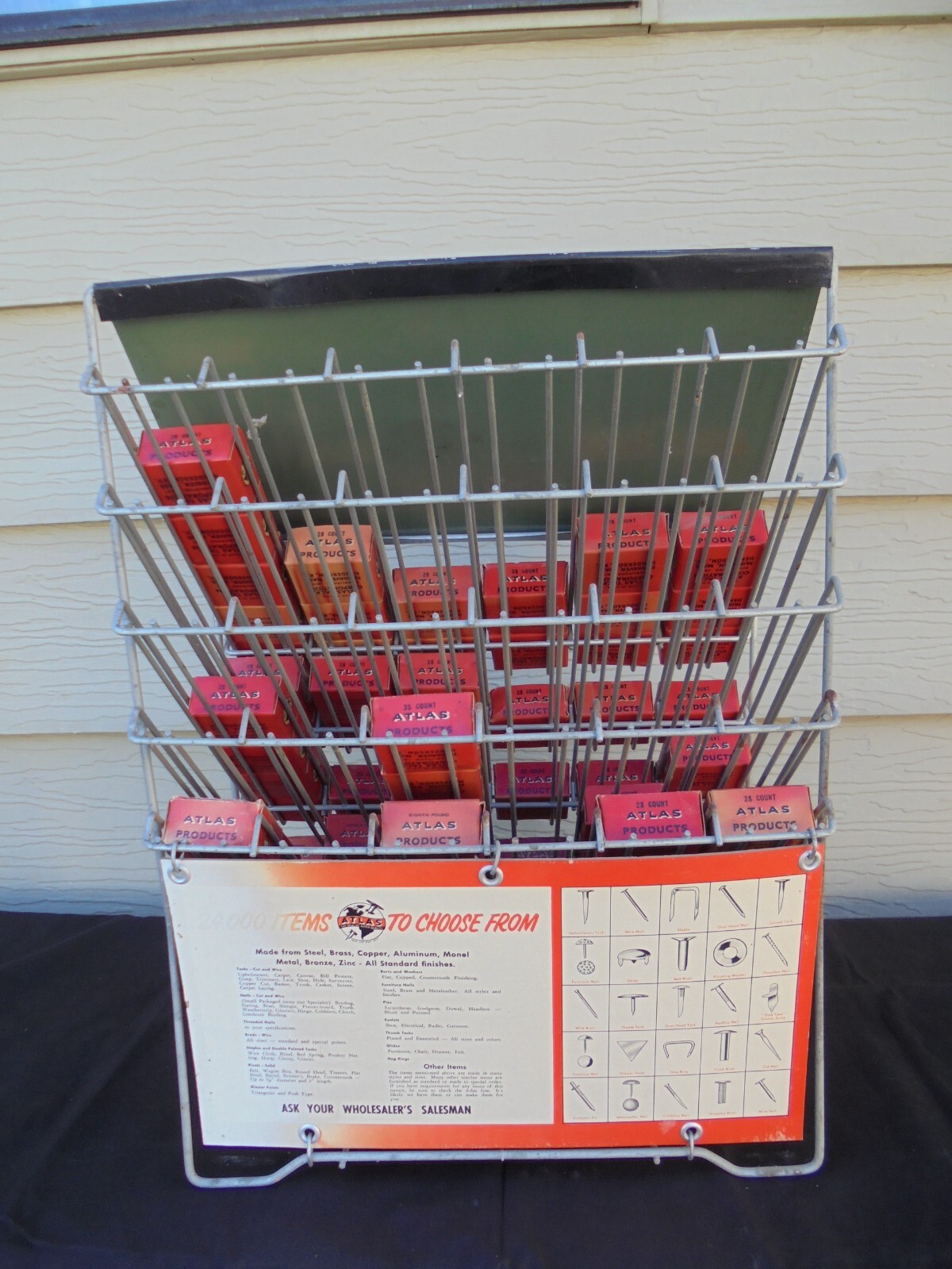 Atlas Tack And Nail Countertop Display Rack Metal Advertising Sign & Nails Tacks