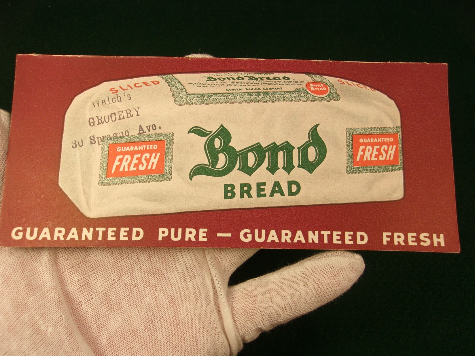 RARE OLD VTG ANTIQUE 1920s-1930s STORE DISPLAY CARD: “BOND BREAD” PURE & FRESH