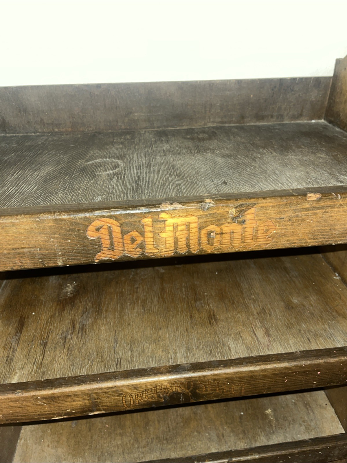 Del Monte Wood Country Store Rack Display Shelves Sign Can Advertising Antique