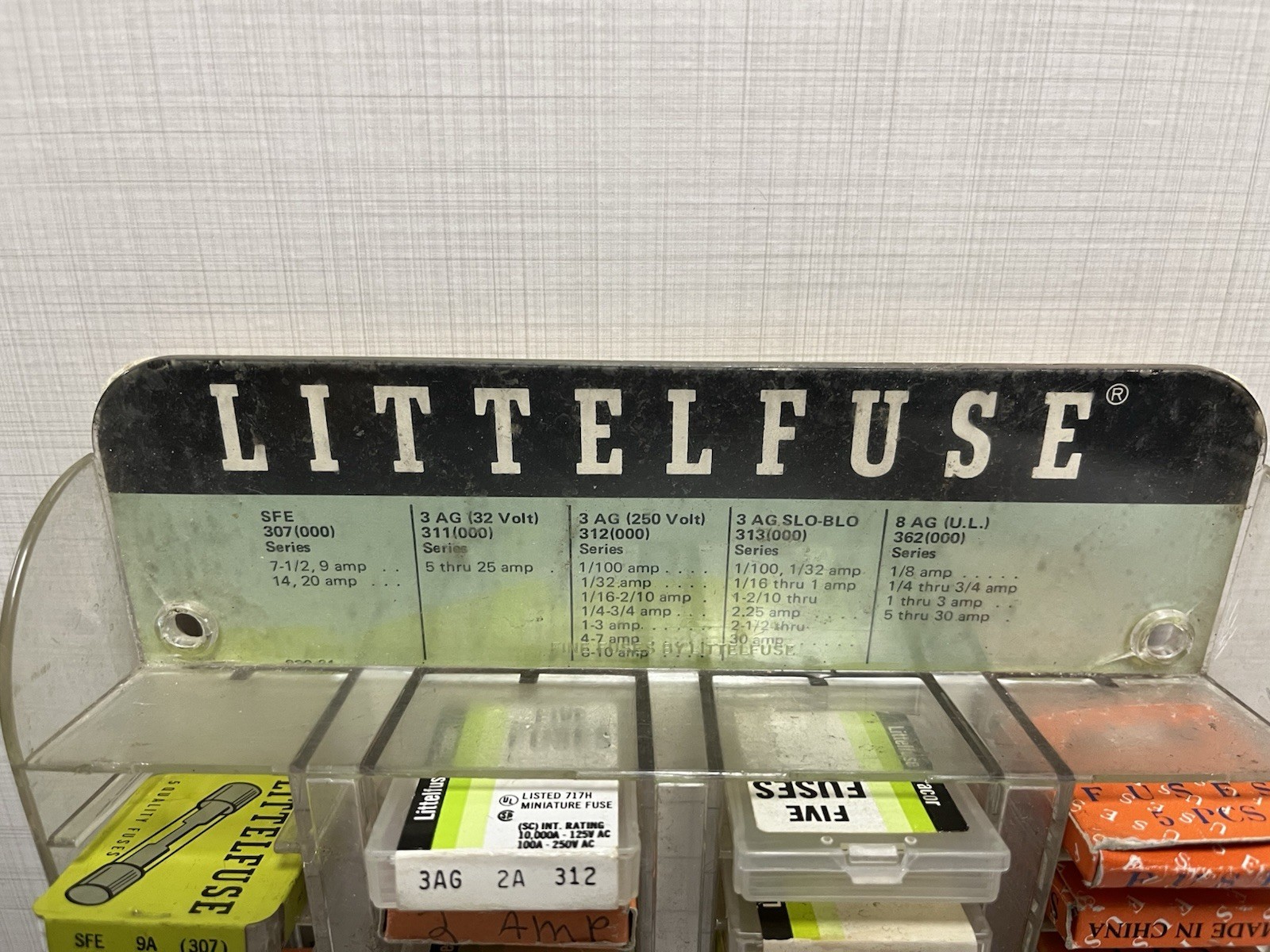 Vintage Littelfuse Fuse Display And Miscellaneous Fuses.