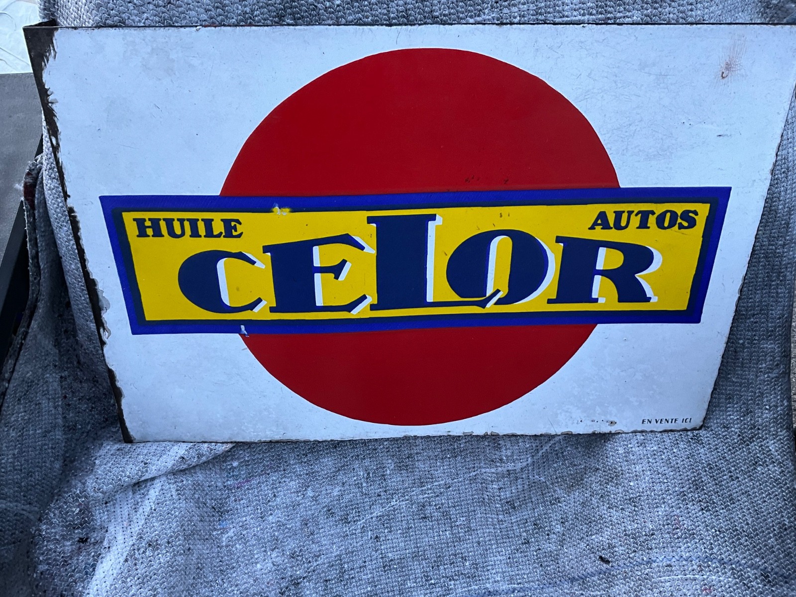 plate (double sided stem) enamelled old garage OIL CELOR