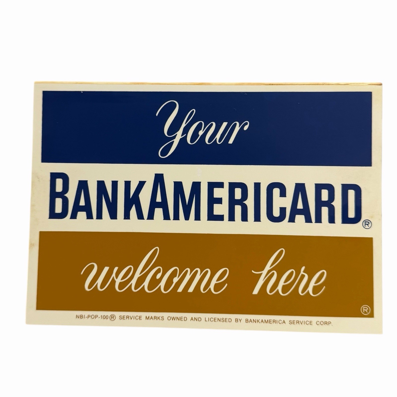 VTG “Your BankAmericard Welcome Here” Acrylic Table Tent Sign Double Sided
