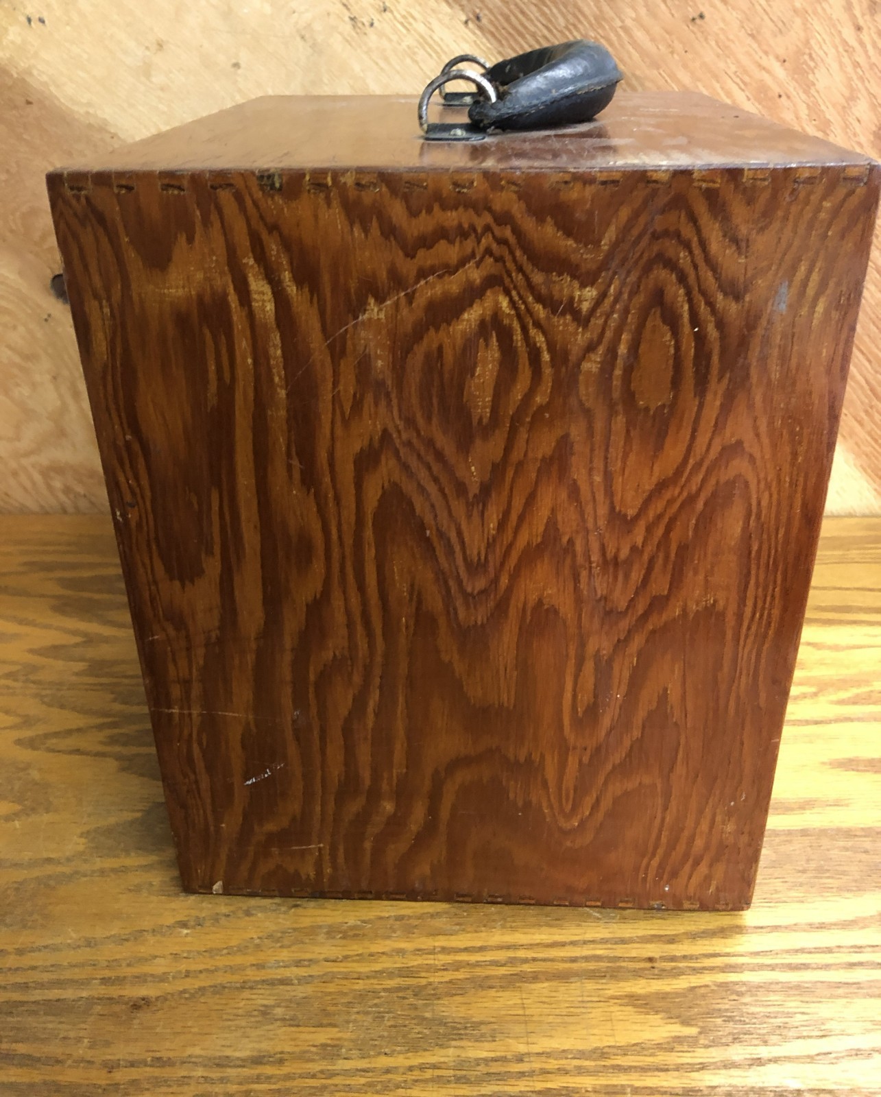 Vintage Wood Pigeon Cubby Hole Salesmans Divided Box W/ Carry Handle Drop Front