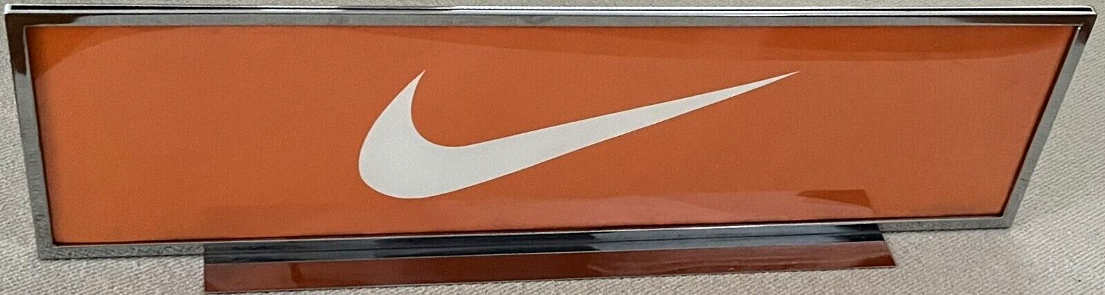 NIKE Swoosh Retail Store Promo Shelf Metal Chrome Orange Display Sign Fixture