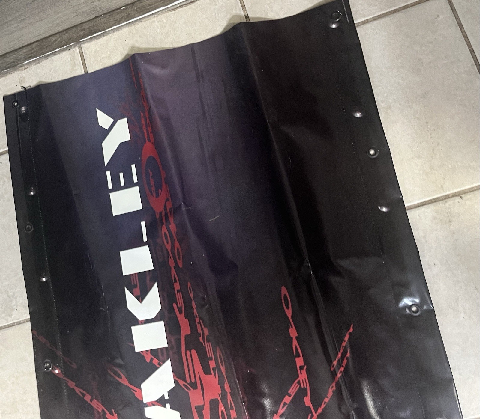 2004 Vinyl Oakley Advertising Banner Sign Two Sided Black & Red 27”x40” RARE