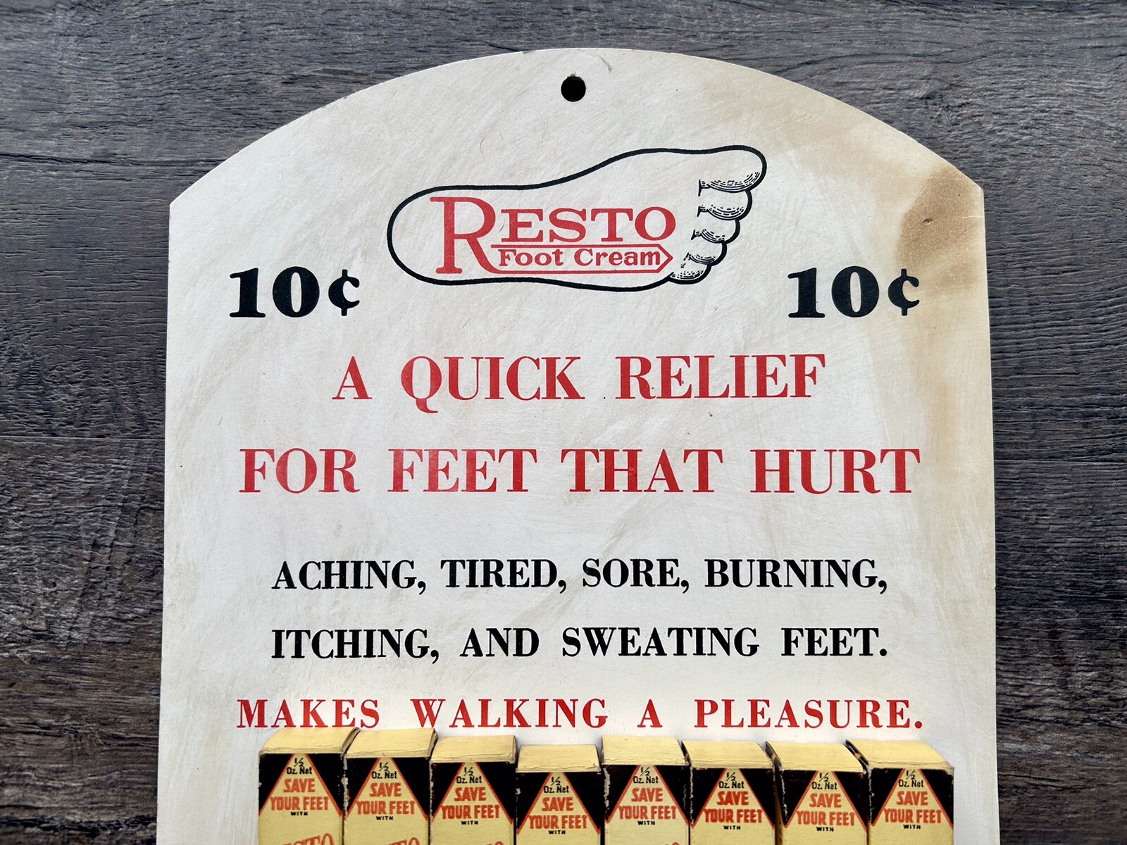 Vtg Resto Foot Cream Empty Packs On Display Point Of Sale Board Advertising Sign