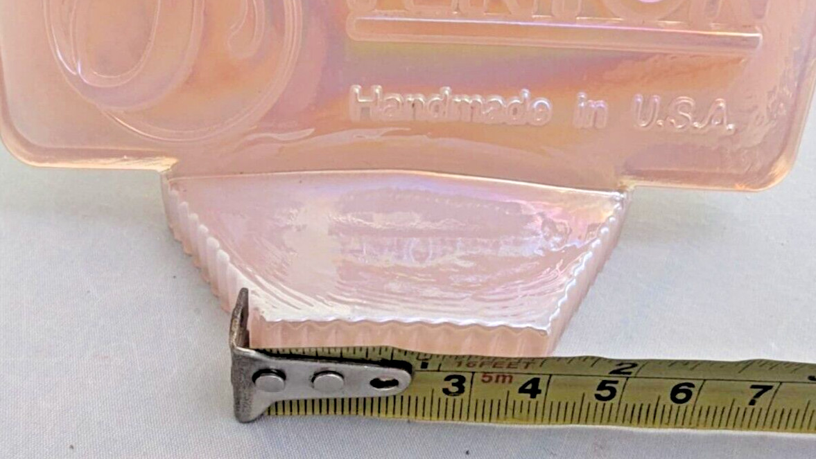 VTG Handmade Fenton Dealer Sign Plaque Carnival Opalescent Pink 5×2.5×2.5″