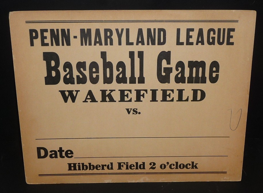 RARE 14″ Sign Penn-Maryland Baseball League 1945-1949 Wakefield MD vs