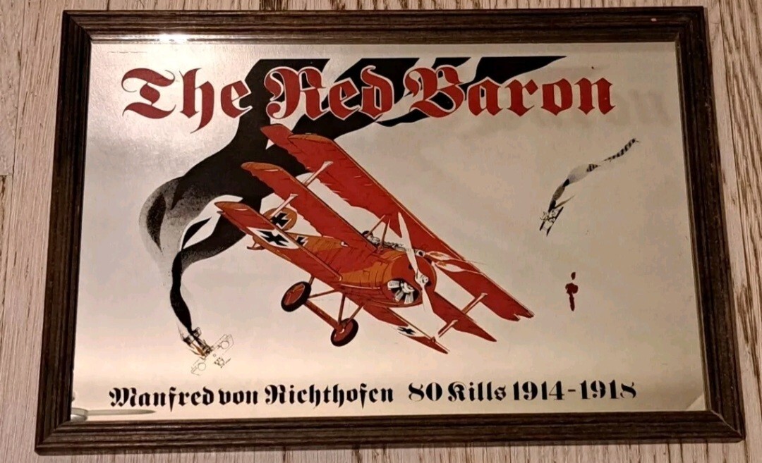MIRROR PAINTING-RED BARON/THE RED BARON-MIRROR PAINTING PICTURE WW1-VINTAGE